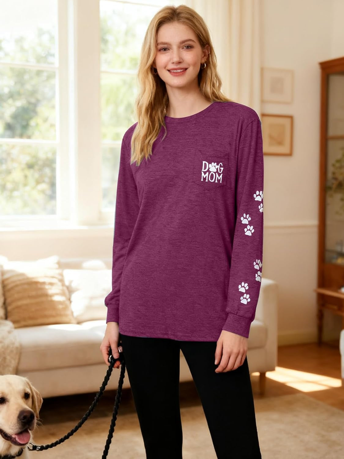 Women Dog Paw Shirt Paw Print Shirts Patch Pocket Casual Long Sleeve Shirt