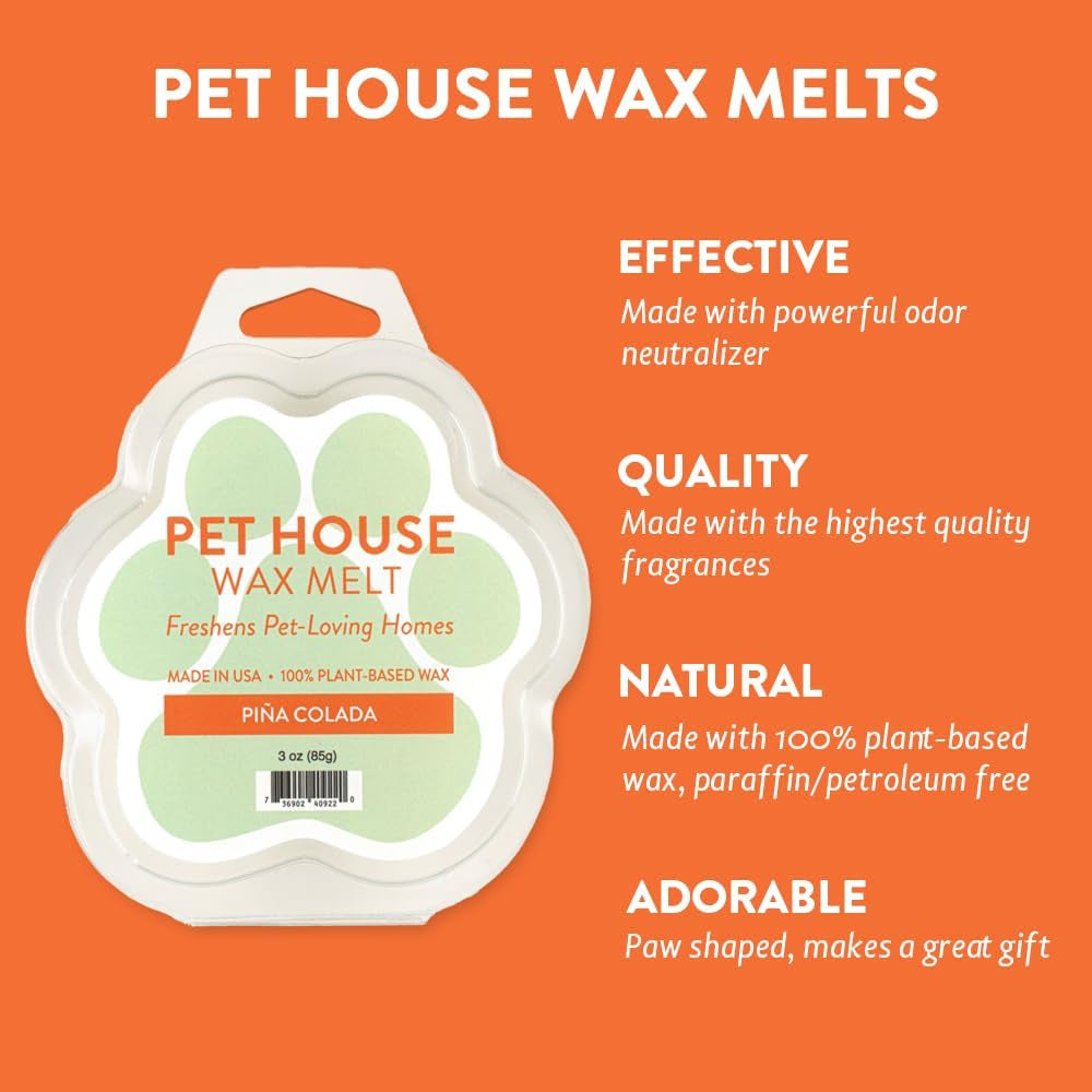 Pet House Spring and Summer Wax Melts for Pet Odor, Natural, Plant Based Soy Wax Melts, Long Lasting Fragrance for Fresh Smelling Homes, Pina Colada