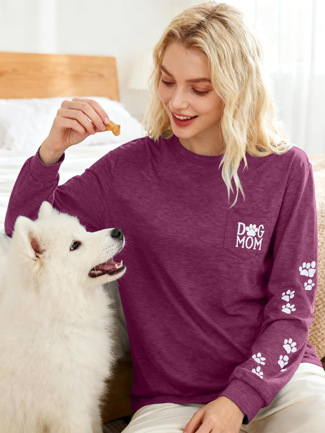 Women Dog Paw Shirt Paw Print Shirts Patch Pocket Casual Long Sleeve Shirt