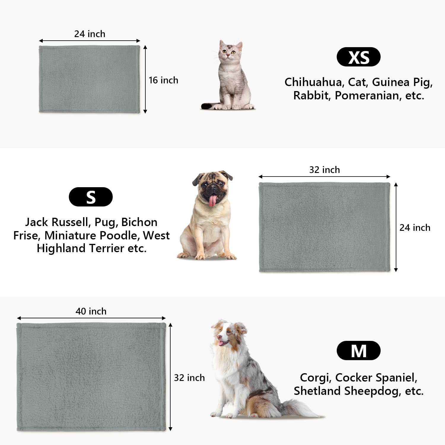 1 Pack 2 Puppy Blankets for Medium Dogs Super Soft Premium Sherpa Pet Calming Blankets for Cat Bed Couch Car and Indoor Washable Fleece Dog Blankets(32"X40", Grey&Grey)