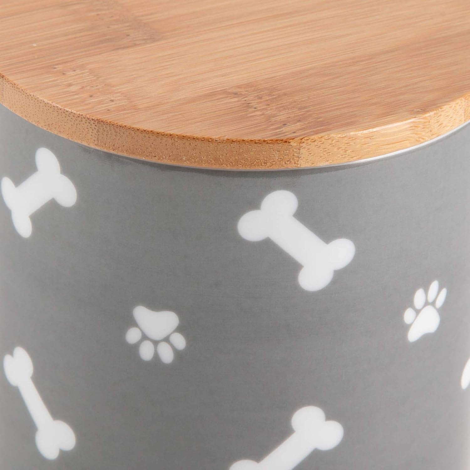 Ceramic Canister with Bamboo Lid, Paw & Bone Collection, Treat Jar, 4X6.5, Gray