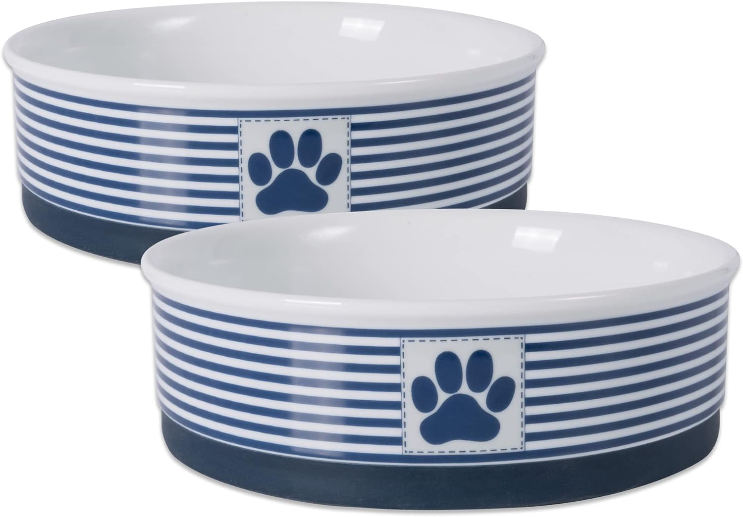 Paw & Patch Ceramic Pet Collection, Large Set, 7.5X2.4", Nautical Blue, (Pack of 2)