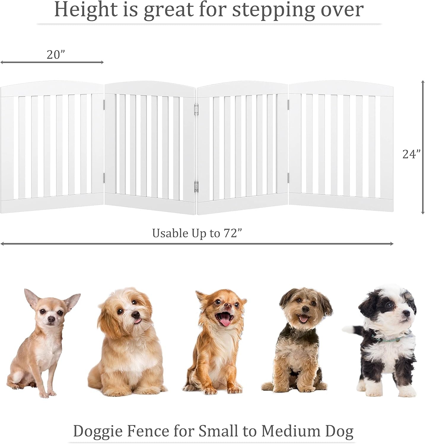 Wooden Freestanding Foldable Pet Gate for Dogs, 24 Inch 4 Panels Step over Fence, Dog Gate for the House, Doorway, Stairs, Extra Wide (White, 24" Height-4 Panels)