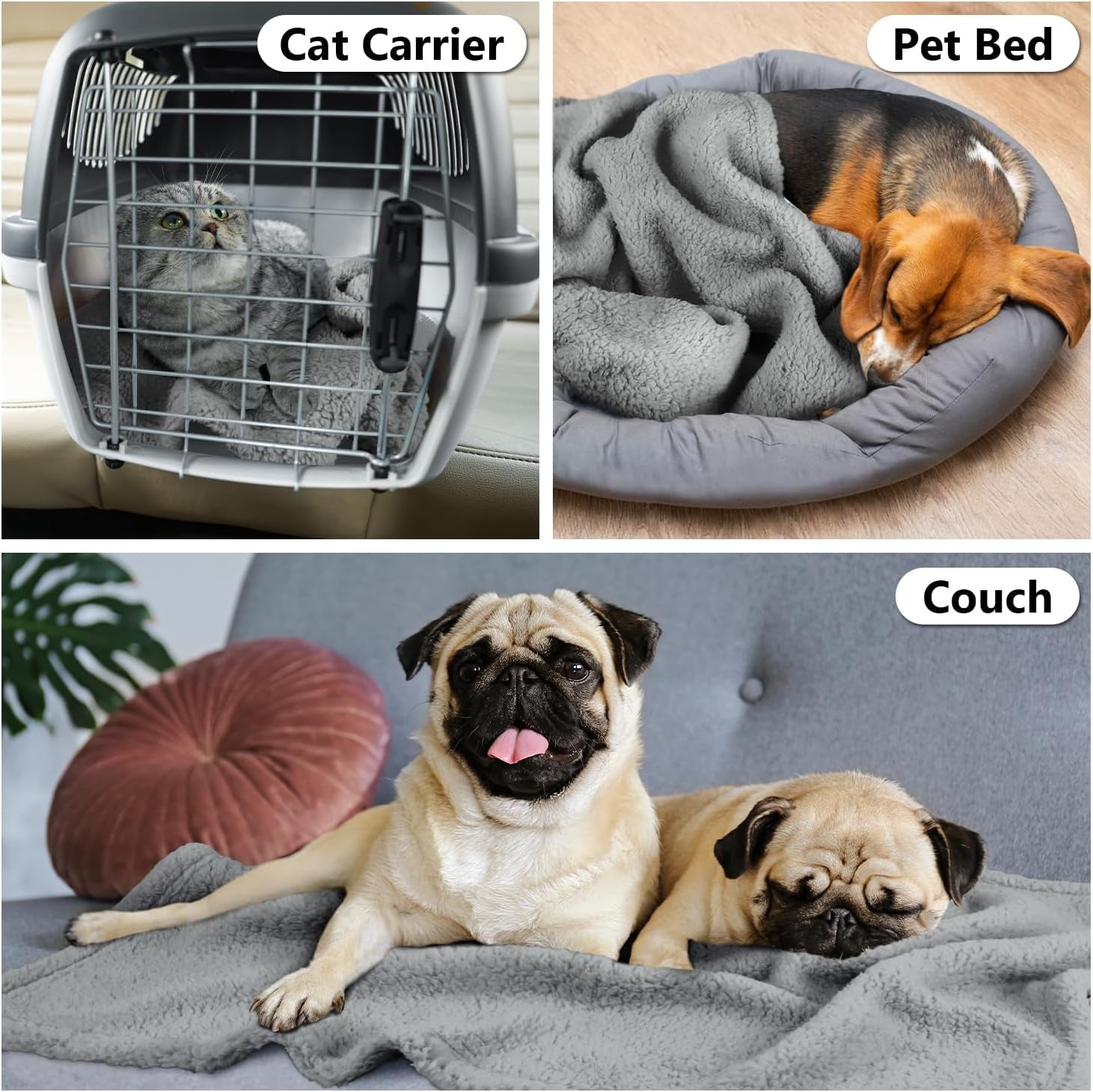 1 Pack 2 Puppy Blankets for Medium Dogs Super Soft Premium Sherpa Pet Calming Blankets for Cat Bed Couch Car and Indoor Washable Fleece Dog Blankets(32"X40", Grey&Grey)