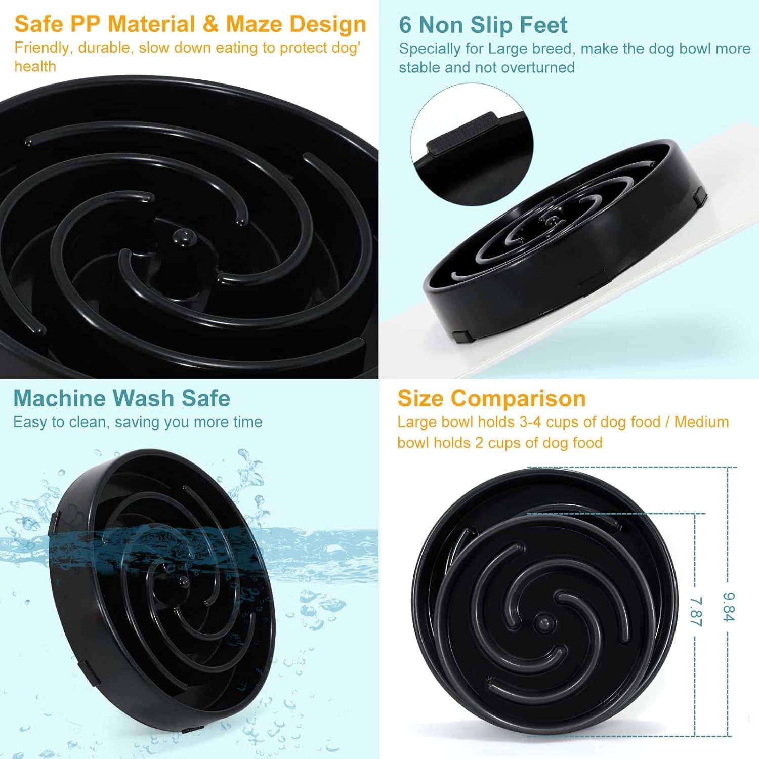 Slow Feeder Dog Bowls for Large Medium Dog Non Slip Maze Puzzle Bowl Pet Slower Food Feeding Dishes Interactive Bloat Stop Preventing Choking Healthy Dog Bowl, Black