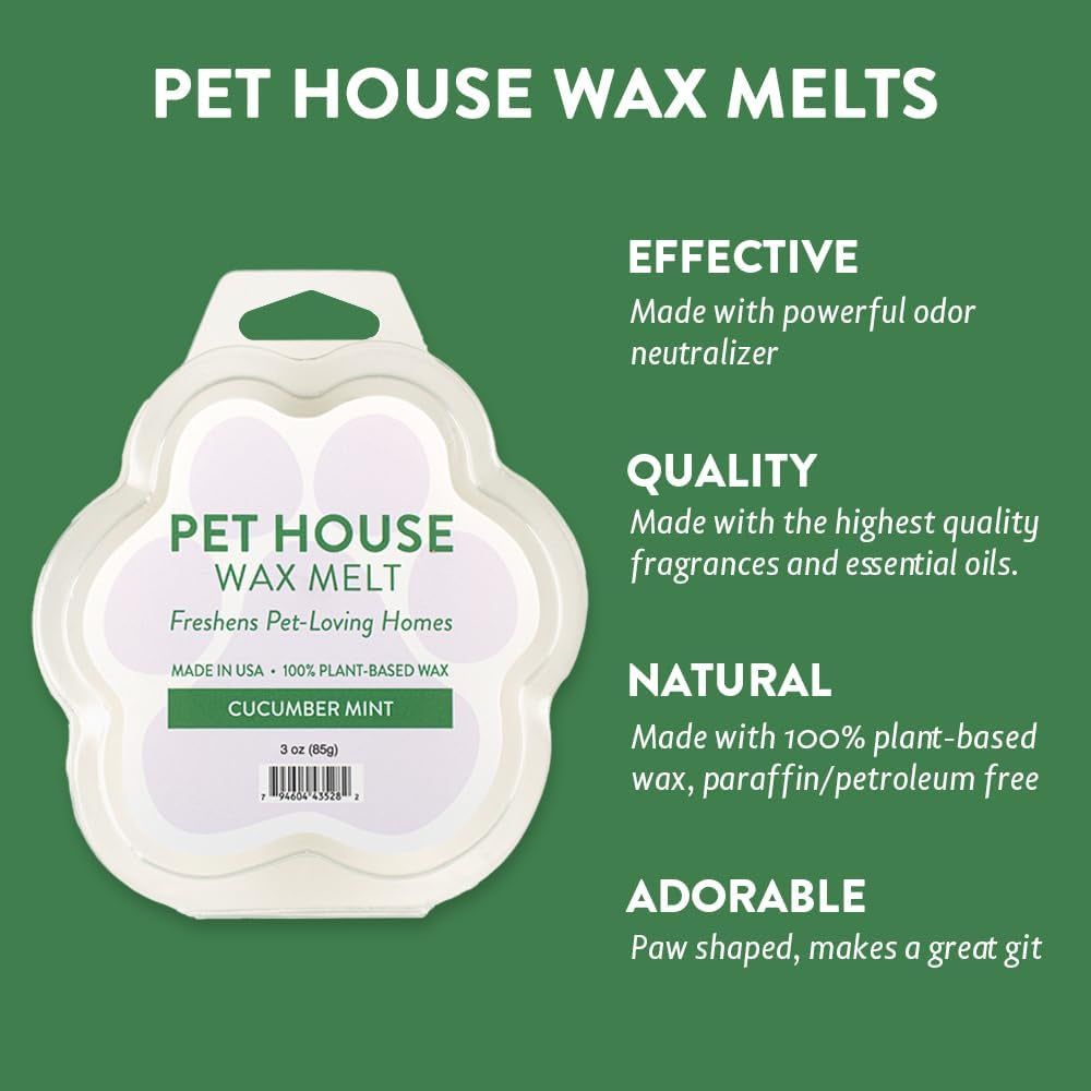 Pet House Spring and Summer Wax Melts for Pet Odor, Natural, Plant Based Soy Wax Melts, Long Lasting Fragrance for Fresh Smelling Homes, Cucumber Mint