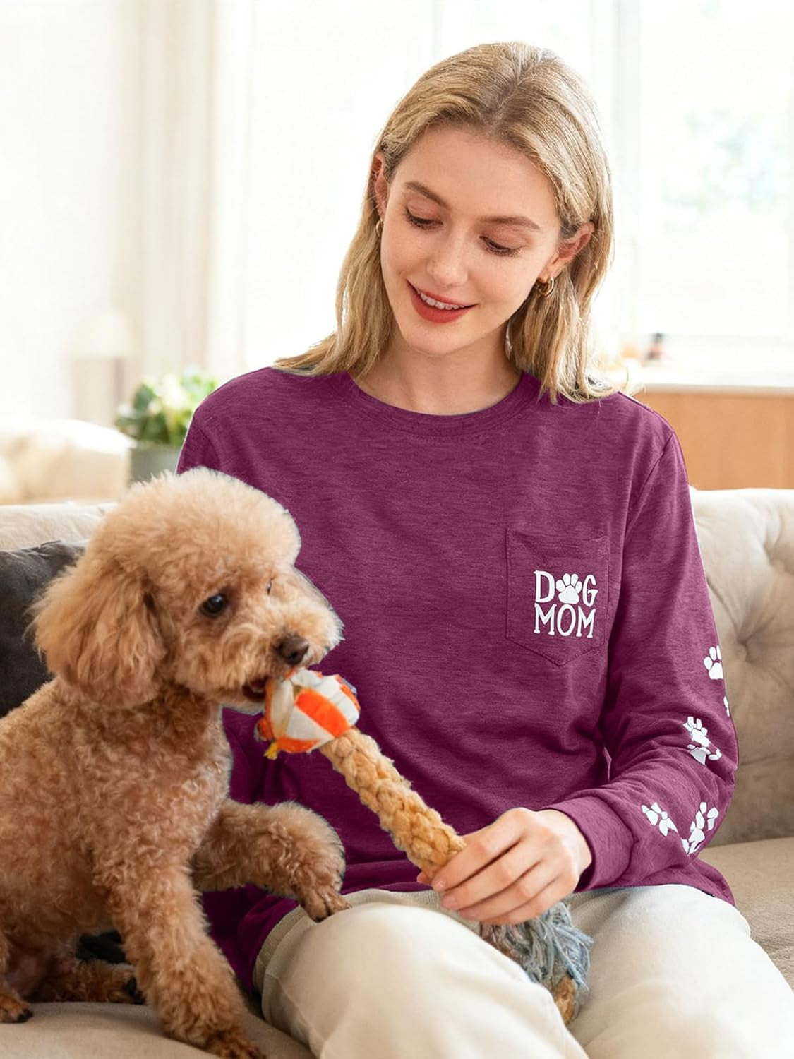 Women Dog Paw Shirt Paw Print Shirts Patch Pocket Casual Long Sleeve Shirt