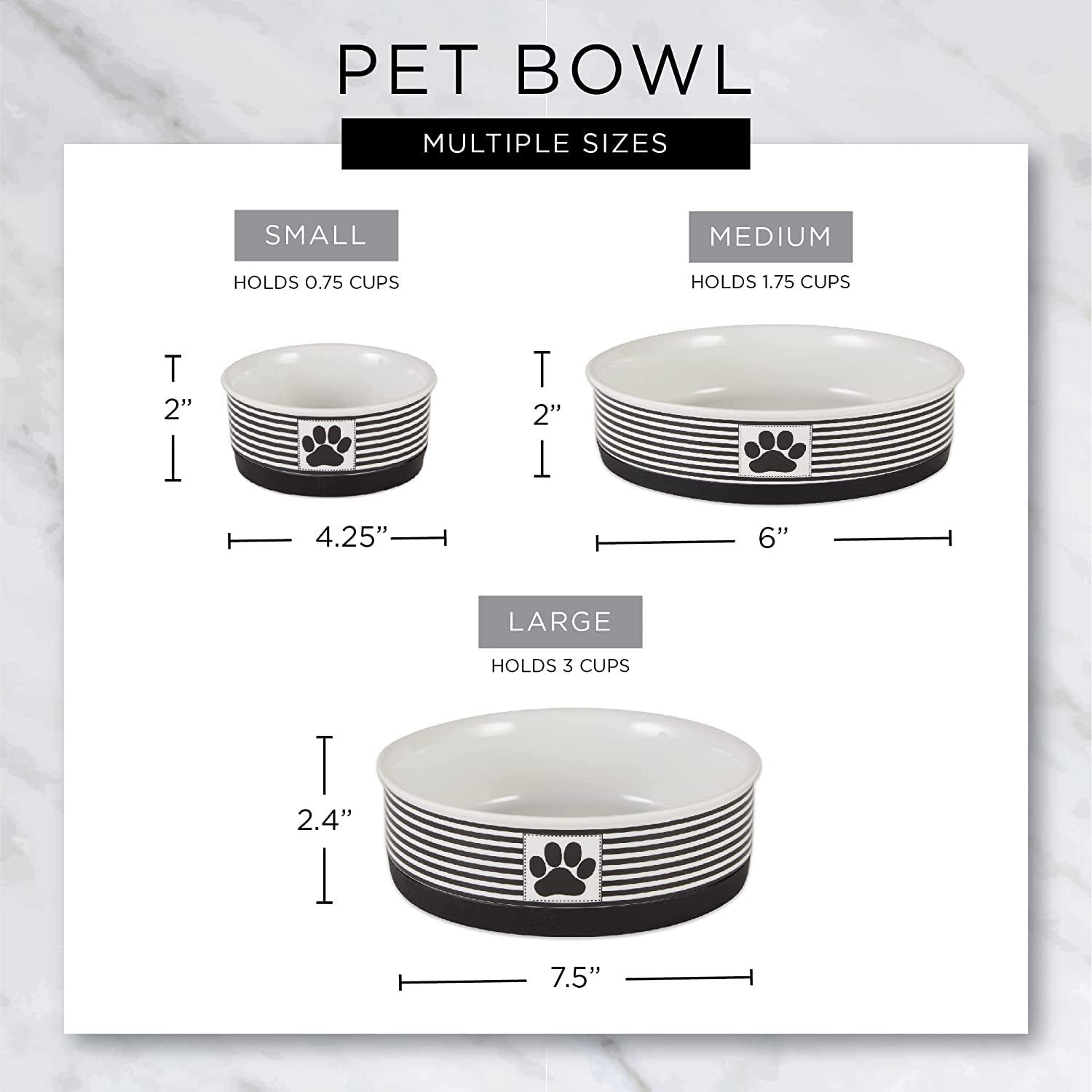 Paw & Patch Ceramic Pet Collection, Medium Bowl, 6X2", Gray