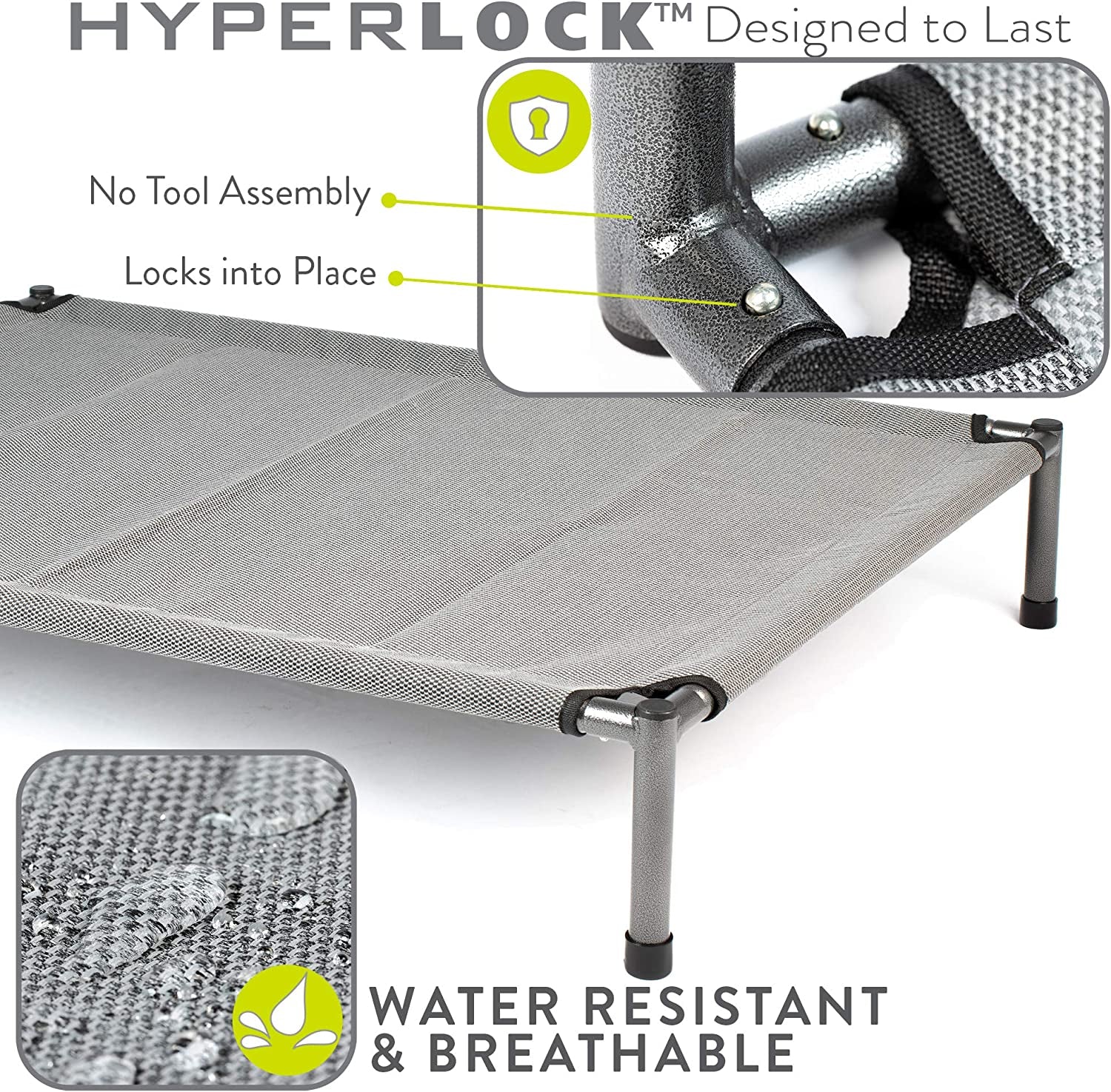 Raised Rest Deluxe Elevated Dog Bed (Outdoor Dog Bed That Is a Washable Dog Bed -Great Raised Dog Bed, Large Dog Bed- X-Large Dog Bed) 40X30X6.99-Holds 125 Lbs-Gray